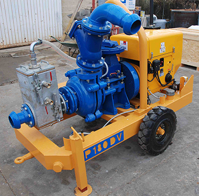 MODEL&CO, manufacturer of diesel selfpriming mud pump with vacuum system P180DV for foundation engineering. MODEL&CO, manufacturer of foundation engineering equipment